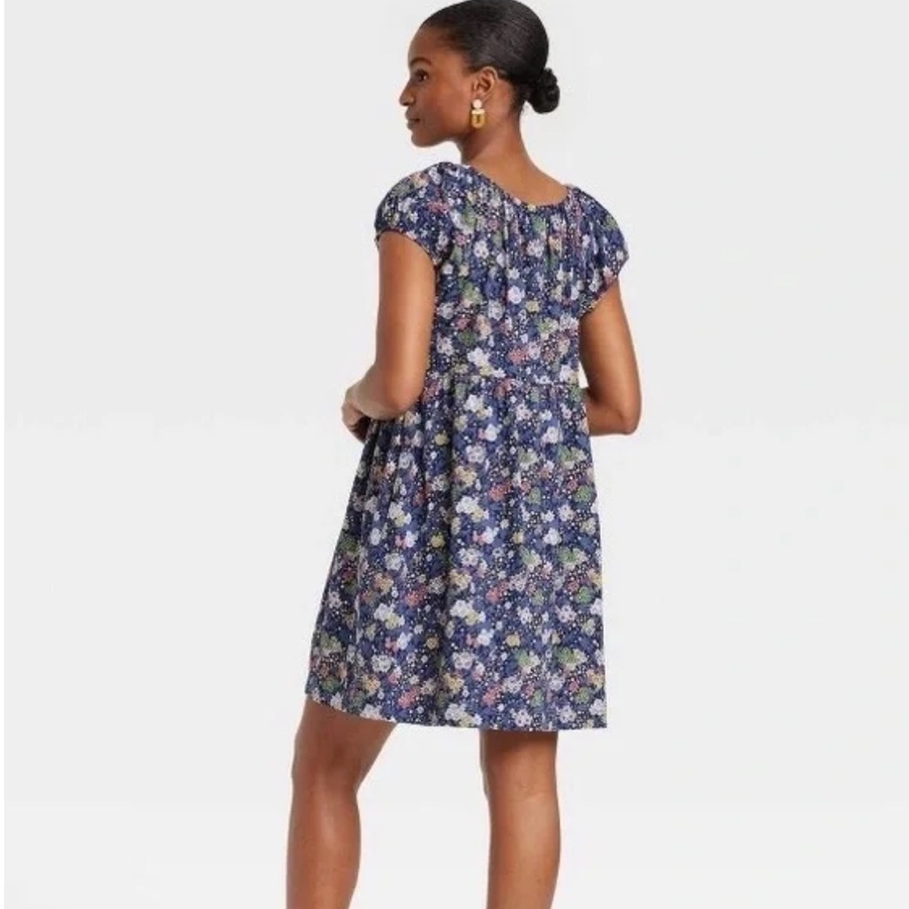 Universal Threads Navy Blue SZ S Floral Puff Sleeve Dress Mini